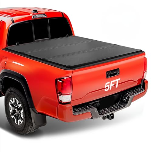 M-AUTO Hard Truck Bed Cover Tri-Fold Tonneau Cover Compatible with 2005-2015 Toyota Tacoma 5 Ft. Fleetside Styleside Bed, Black