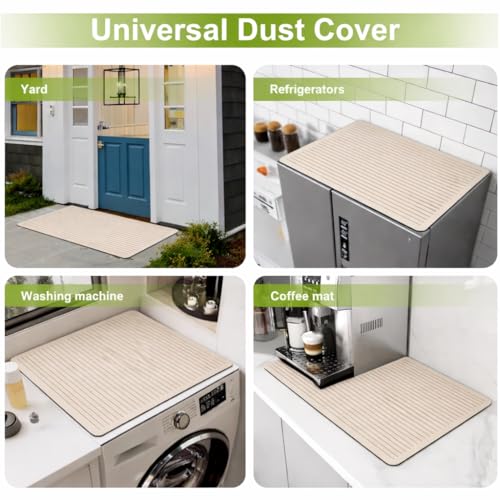 Image of Homecloud Non-Slip Washing Machine Mat - Durable Waterproof Protective Cover for Washer & Dryer, Dust-Resistant Mat Ideal for Laundry Room & Kitchen Appliances | 60x60cm (Beige Lining)
