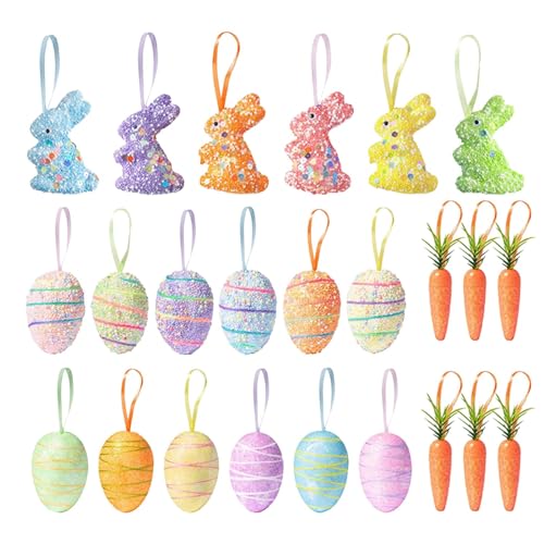 Adornos de huevos de Pascua, decoraciones de conejos de zanahorias artificiales, decoración festiva de Pascua de granja, huevos de zanahorias rústicas con purpurina, adornos de Pascua para festivales,