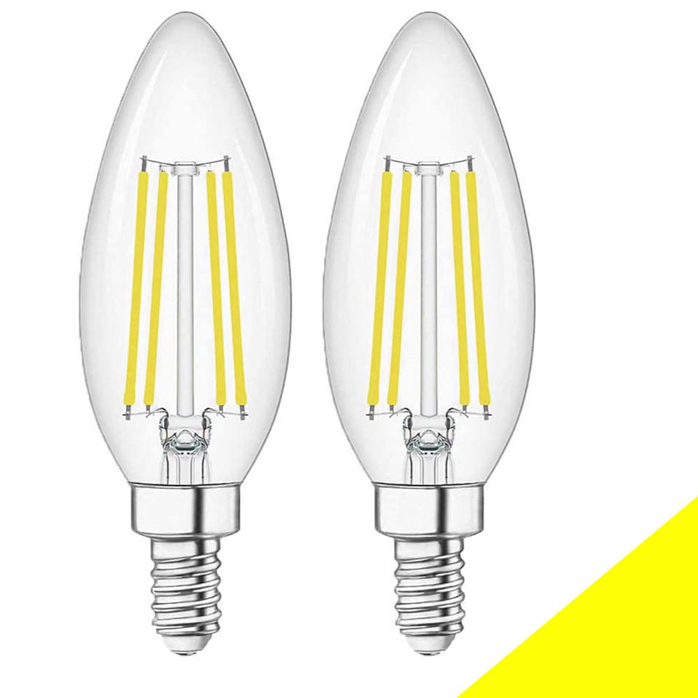 2 Pack 4W E14 Non-dimmable LED Candle C35 Light Bulbs Cool White 6000K 40W Incandescent Filament Light Bulb Small Screw Candle Lamp Bulbs Equivalent 360° Beam Angle Daylight White for Chandelier