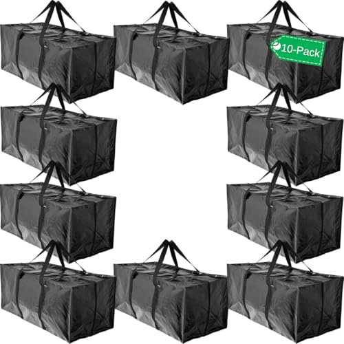 BAG-THAT! 10 Moving Bags, Heavy Duty Extra Large Stronger Handles Wrap Around bag Storage Totes Zippered Reusable Moving Supplies Clothes Attic Sports Garage Travel College