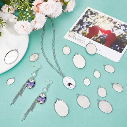 SUNNYCLUE 1 Box 40Pcs Bezel Tray Blanks 304 Stainless Steel Bezel Trays Cabochon Bezels Cabochon Bezel Tray Blank Pendant Trays Setting Cabochon Blank Base for Bouquet Wedding Graduation Findings - Image 4