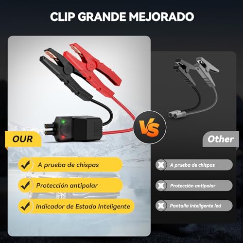 Arrancador de baterias de coche para viajes y emergencias nocturnas con linterna LED 6