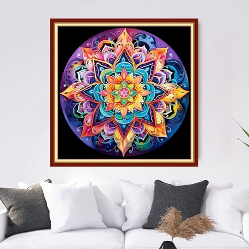 Image of Dooxvey Cross Stitch Kits for Adults Stamped Full Range of Embroidery Starter Kits for Beginners 11CT Printed Cross Stitch Patterns Needlepoint Kits Stamped Crossstitch-Colorful Mandala 18x18 inch