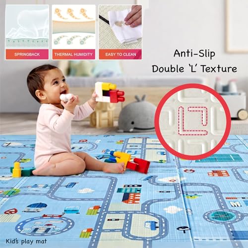Image of SNAPTRON Baby Play Mat for 0 to 5 Years, Extra Large Reversible Baby Play Mat, BPA Free Learning & Crawling Foldable Foam Mat (6.5x5 ft, 0.6cm Thick) Double Side Waterproof Floor Mat for Kids