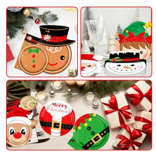 Christmas Paper Plates, 60Pcs Christmas Disposable Plates includes Santa Plates Snowman Plates Elk Plates, Holiday Paper Plates Christmas Paper Plates and Napkins for Holiday Xmas Party Supplies – Image 5