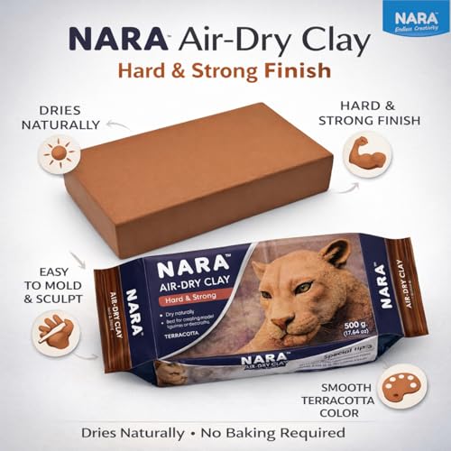 Image of NARA Hard & Strong Air Dry Clay 500g, Teracotta, Fast Drying Clay for Modelling, Coating, Sculpting & Craft Projects, No Oven or Kiln Needed