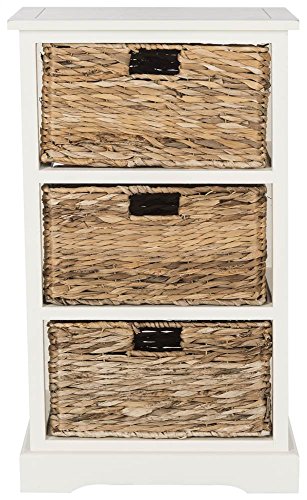 SAFAVIEH Home Collection Halle Vintage White 3-Drawer Wicker Basket Storage Side Table, Fully Assembled (AMH5738B) - Image 4