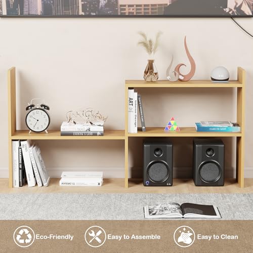 Image of Lukzer MR-011 Oak Light Adjustable 5-Tier Bookshelf | Multi-Functional Storage Rack for Living Room, Bedroom, Home, Office & Kitchen|Engineered Wood Bookcase|121x61x24cm|DIY Bookshelves|Made in India