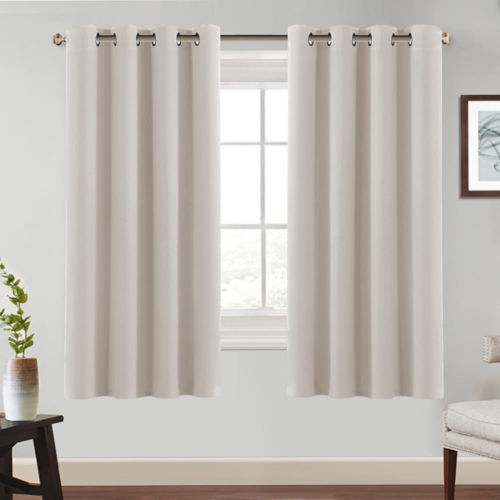 BellaHills Verdunklungsvorhänge Kurz Thermovorhang Wohnzimmer Elfenbeinweiß H175xB140cm 2er Set Gardinen Blickdicht Kälteschutz Wärmeisolierend Ösenschal Schlafzimmer Blackout Curtains for Living Room