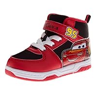 Cars High Top Shoes for Boys - Lightning McQueen Sneaker Hightops Shoe Lightweight Lace Up Ankle Hi Sneakers - Red (Size 7 Toddler)