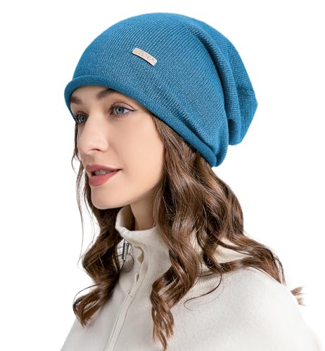 ZLYC Women Wool Cashmere Hat Soft Slouchy Beanie Ladies Warm Winter Knitted Skull Cap, Solid Royal Blue