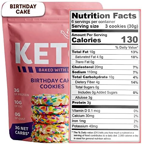 Sugar Free BIRTHDAY CAKE Flavor Keto Cookies 6.35Oz Each Bag Low Carb Gluten Free Paleo Diabetic Diet Friendly 3g Protein (2-Pack)