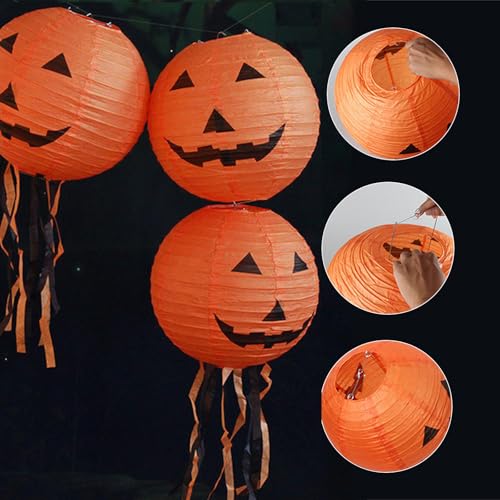 Halloween Papierlaternen, Halloween Kürbis Papier Laterne, Papier Laternen Dekoration, Faltbare Papierlaternen Dekorative, mit Schnurrhaaren, 4 Stück, 20 cm – Bild 4