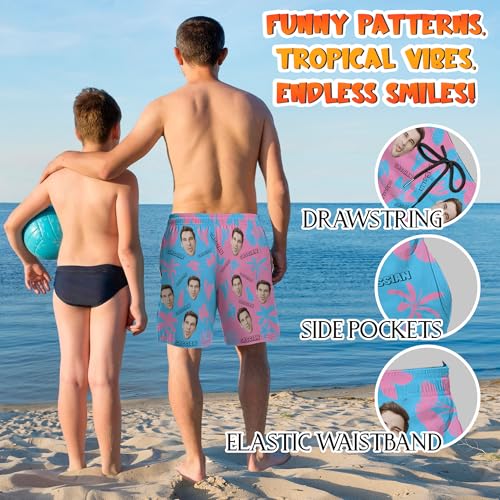 Personalized Funny Hawaiian Swim Trunks for Men - Custom Face & Name Beach Shorts - Custom Funny Bathing Suit for Dad, Father4
