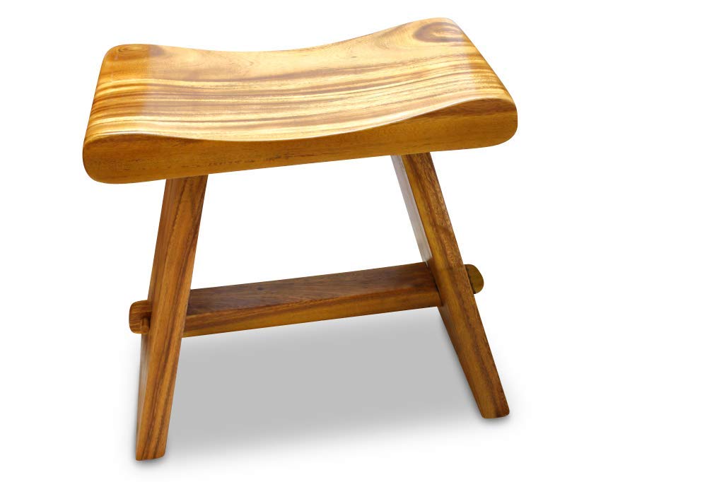 Japón Somboon - Taburete (madera de teca, 49 cm, asiento curvado, también adecuado como taburete de baño o reposapiés)