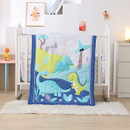 Image of Wowelife Crib Bedding Set for Boys and Girls Blue, Premium 3-Piece Baby Bedding Set Dinosaurs, Nursery Crib Set, Breathable and Soft for Baby