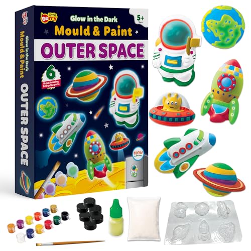 Image of Little Berry DIY Mould Painting Kit | Outer Space DIY Craft Kits | Craft Set to Make 6 Glow in The Dark Magnets | Art & Craft Kit for Girls & Boys | DIY Kit for Kids Gift