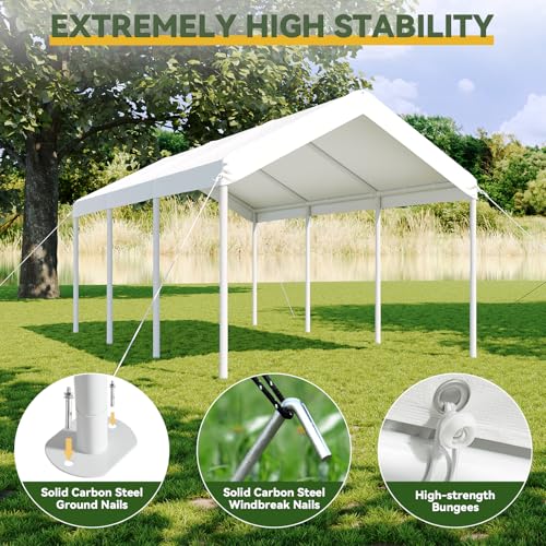Image of Aoxun 10x20 FT Carport, Heavy Duty Car Canopy Portable Garage, White