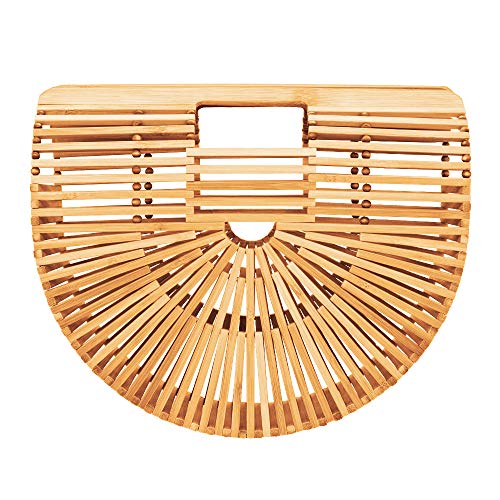 Bamboo Handbag Tote Bag by Handmade Straw Bag for Women Natural Basket Bag