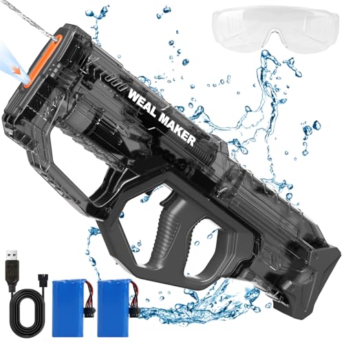 Pistola Ad Acqua Elettrica Automatica B-Uzi Blu, Serbatoio 500ml, Gittata 6-8m, Luci LED E Adesivi, Per Bambini E Giochi Estivi