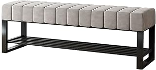 WHOJA Mobile Porta Scarpe Sgabello Divano Rettangolare Cuscino in Velluto Cambiare Le Scarpe a casa Rack di stoccaggio Struttura in Ferro battuto per Ingresso su soggio(Size:100cm/39.4in,Color:Huise)
