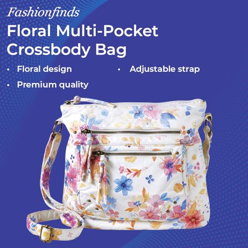 Multi-Pocket Crossbody Bag for Women, Floral Vegan Leather Designer Purse, Ladies Travel Handbag with Zipper Closure, Adjustable Shoulder Strap2