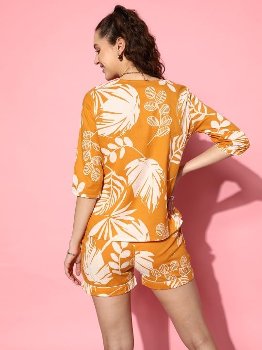 Image of Women Pajama Set Printed Cord-Set Night Suit Set of Shirt & Shorts Set Women Night Wear Set