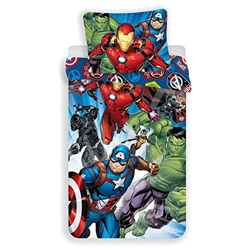 JFabrics Set Letto Singolo Copripiumino + Federa Ufficiale Marvel Avengers in Cotone 3855