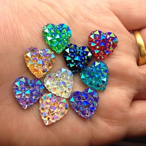 MajorCrafts® 50pcs Mixed Colours AB 12mm Flat Back Heart Sew-On Resin Rhinestones 2 Hole DIY Buttons Cover