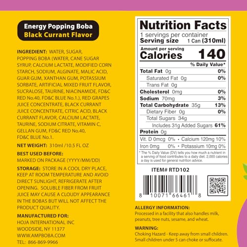 Image of Hojalicious - AMPBOBA Energy Popping Boba Drink (Set of 6, BlackCurrant)