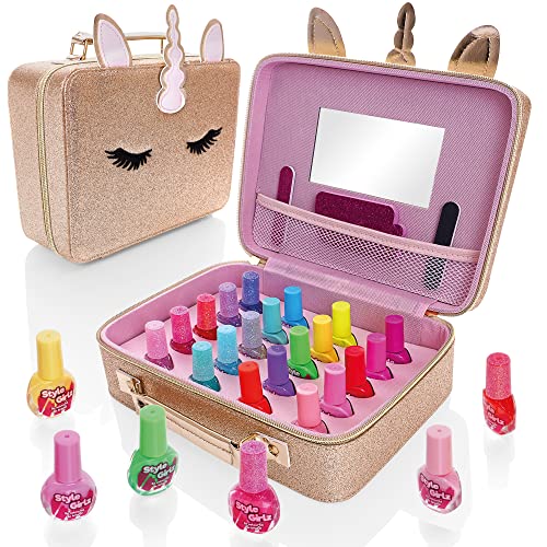 Style Girlz Nagellack-Sets für Mädchen - Einhorn Schminkkoffer mit 20 Nagellackfarben & Zubehör - Make-up-Sets für…