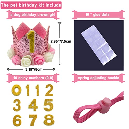 Posapet Crown Dog Birthday Hat Reusable Doggie Birthday Party Hat For Pets Glitter Crown Hats For Dogs Cats Kitten Headband Hats Pink #TOP3