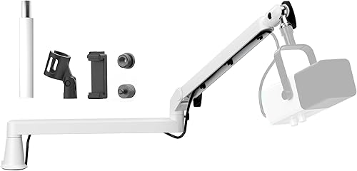 Micrófono de brazo de micrófono de perfil bajo, brazo de brazo profesional ajustable con elevador de 5.9 in, abrazadera de montaje de escritorio