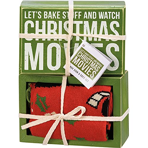 Primitives-by-Kathy-Lets-Bake-Stuff-and-Watch-Christmas-Movies-Home-Decor-Sign-and-Sock-Set-Red Primitives by Kathy Lets Bake Stuff and Watch Christmas Movies Home Decor Sign and Sock Set Red
