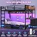 VIAGDO Bunk Bed Twin Over Twin with Charging Station and LED Lights, Heavy Duty Metal Bunk Bed with Desk and 3 Storage Drawers, Utility Storage Shelf and Boxes, No Box Spring Needed, Black