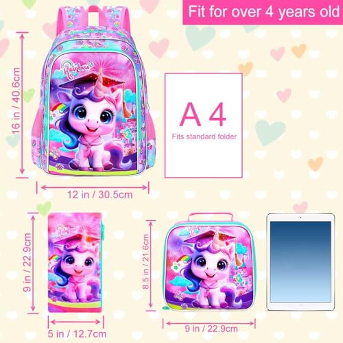 Image of AGSDON 3PCS Backpacks for Girls, 16 inch Elementary Kids Backpack Preschool School Bookbags and Lunch Box