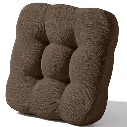 AYO 座布団 椅子クッション 厚め 8cm 低反発 2層構造 42cm 四角 無地 お尻が痛くならない ざぶとん 食卓椅子用 座り心地いい オフィスチェア用 滑り止め おしゃれ かわいい ブラウンのサムネイル