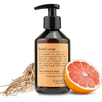 Jean & Len Handseife Blutorange & Vetiver reinigt Hände sanft Flüssigseife im Pumpspender für reine und gepflegte H
