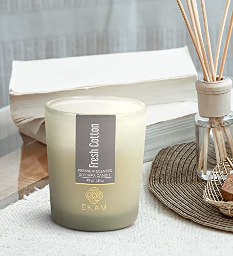 Image of EKAM Fresh Cotton Votive Soy Wax Scented Candle, 40 Grams, 10 Hours Burn Time| Long Lasting Premium Candles | Ideal for Home Decor | Gifting & Aromatherapy (Pack of 6)