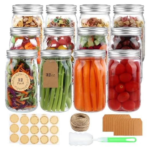 HWASHIN 32 oz Mason Jars, 12 Pack