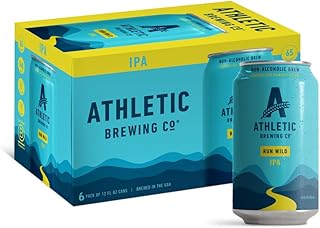 Athletic Brewing Company Craft Non Alcoholic Beer, IPA, Pair With Pizza, Burgers, or Tacos, Vegan Hops & Malt Blend With Citrus & Pine Notes, Low Calorie, Run Wild, 6 Pack, 12 FL Oz Cans