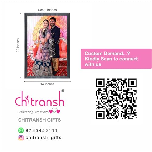 Image of Chitransh Customized Wall Mount Rectangular Photo Frame 14x20 Inch, Personalized Photo Print with Black Wooden Frame, Custom Gift for Anniversary, Birthday, Wedding, Couples & Home Decor
