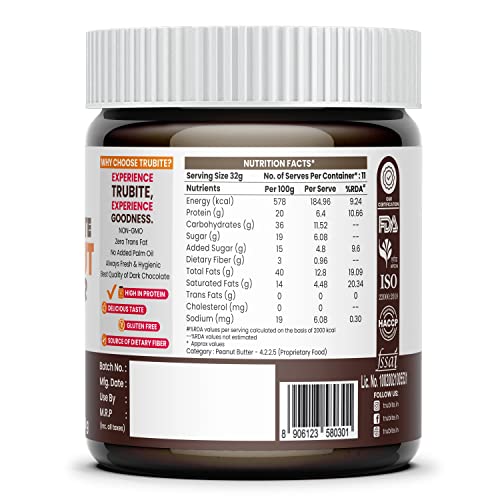 Image of Trubite Chocolate Peanut Butter (Crunchy) (350g) | High in Protein | Goodness of Dark Chocolate | No Cholesterol | Rich in Antioxidant (350G)
