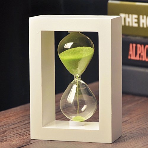 30 Minutes Hourglass, iPhyhe Sand Timer with White Wooden Frame (Green Sand)