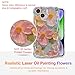 EYZUTAK Case for iPhone 15, Colorful Retro Oil Painting Printed Flower Laser Beam Glossy Pattern Cute Curly Waves Border Exquisite Phone Cover Stylish Durable TPU Protective Case for Girls Women-Green
