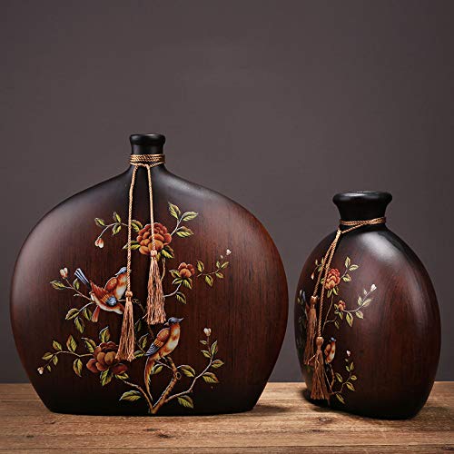 Keramische Vaas Woonkamer Entree Thuiskantoor Tv Teller Vaas Gedroogde Bloemen Simulatie Bloem Decoratieve Vaas 34.5x34x3cm, 27x26x5cm, 2 Stuks - Afbeelding 3