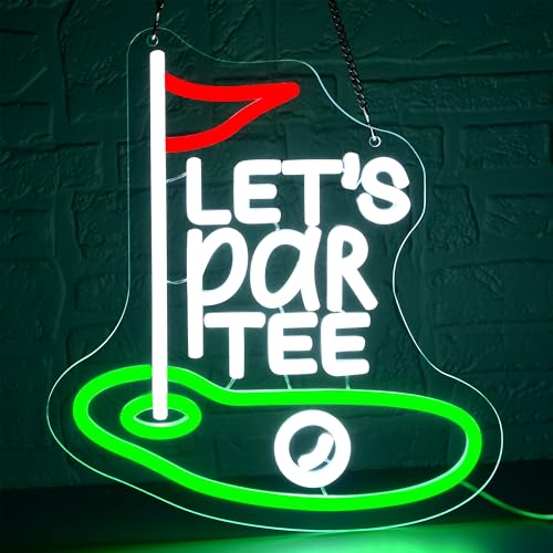 Let's Par Tee Neon Sign for Wall Decor Golf Neon Light for Man Cave Dimmable LED Light Up Sign for Golf Course Gym Club Bedroom Office Park Party Club Decor Birthday Gifts Size13.2 * 11.8In(