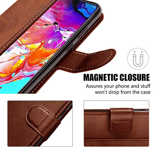 QLTYPRI Case for iPhone SE 2022 5G/SE 2020/8/7(4.7 inches), Premium PU Leather Simple Wallet Case with Card Slots Kickstand Magnetic Closure Shockproof Flip Cover - Brown