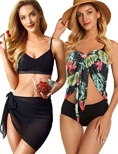 Image of CHICGAL 2 Pieces Women Beach Sarong Bathing Suit Wrap Skirt Sheer Bikini Swimsuit Cover Ups for Swimwear